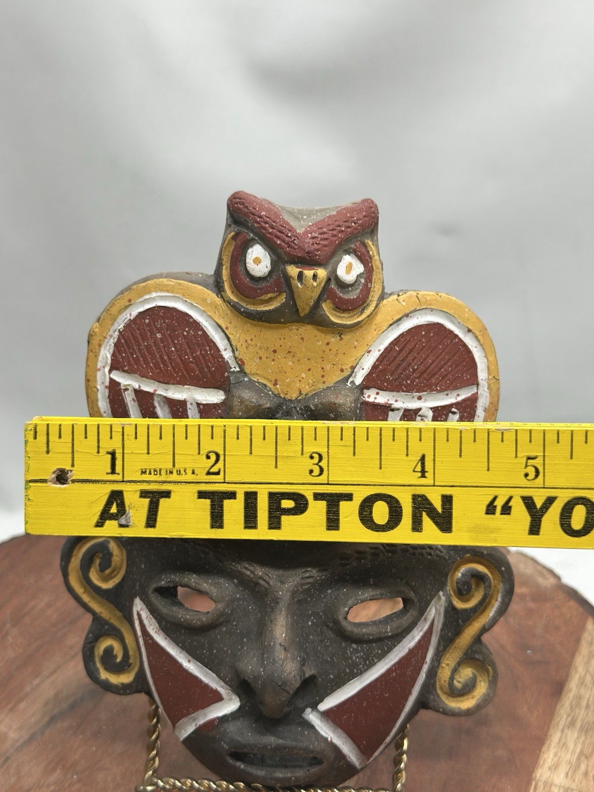 Vintage Stoneware Clay Aztec Folk Art Tribal Mayan Face Mask Wall Hanging