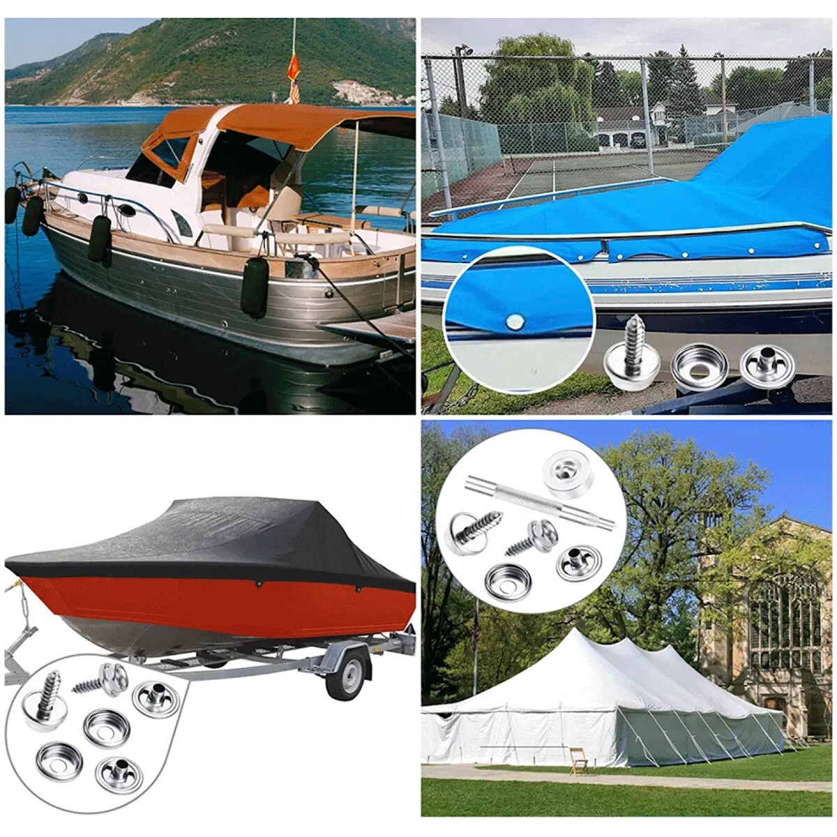 50 sets Fastener Snap Press Stud Cap Buttons With 2 Tools for Marine Boat Canvas