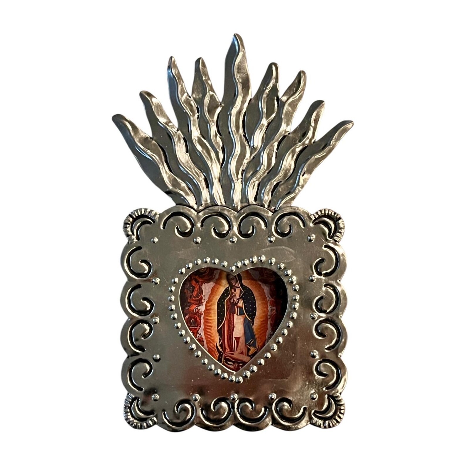 Mexican Tin Shadowbox Nicho, SACRED HEART Virgin GUADALUPE