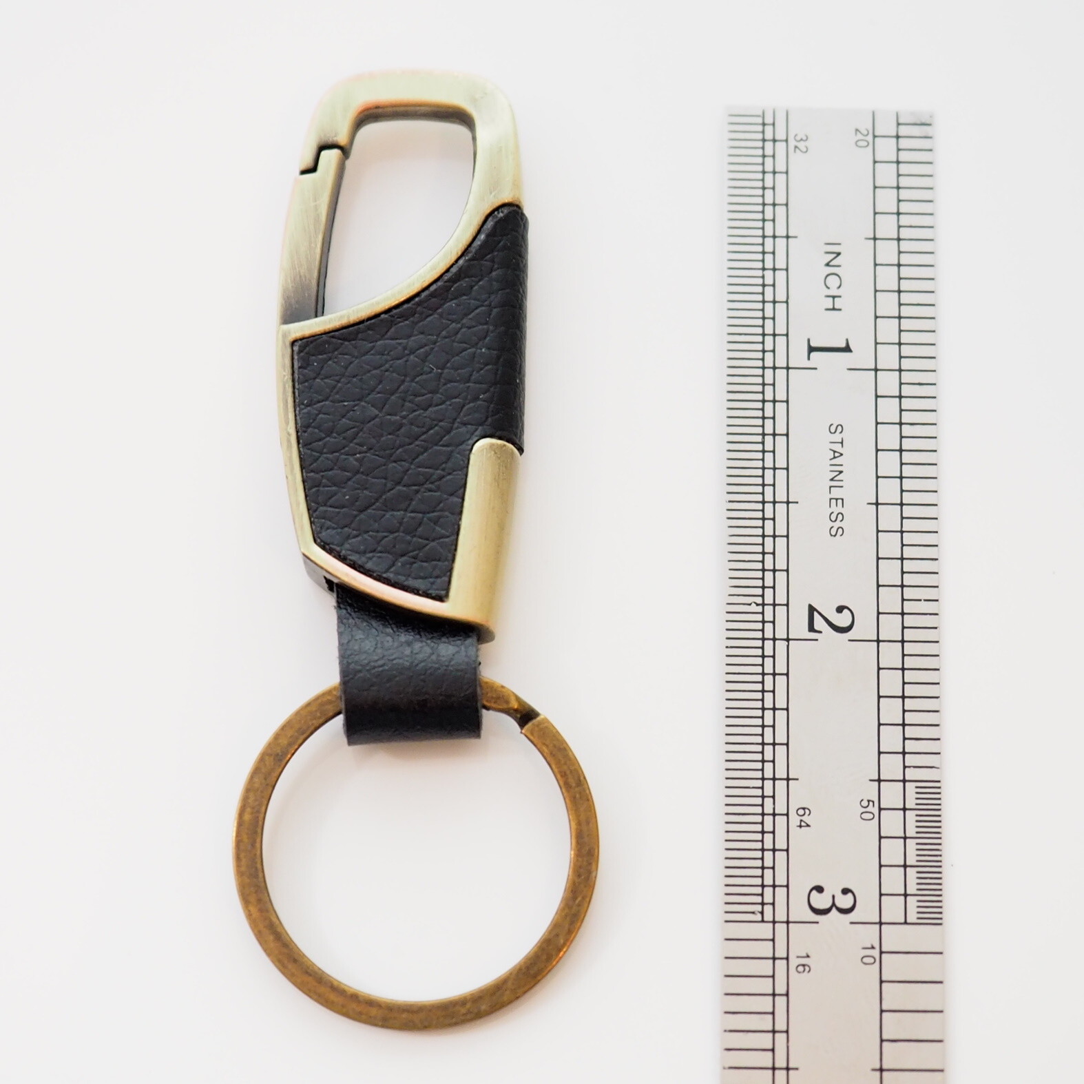 Men's Women's Black Leather & Bronze Clip Keychain Car Key Ring Fob Holder