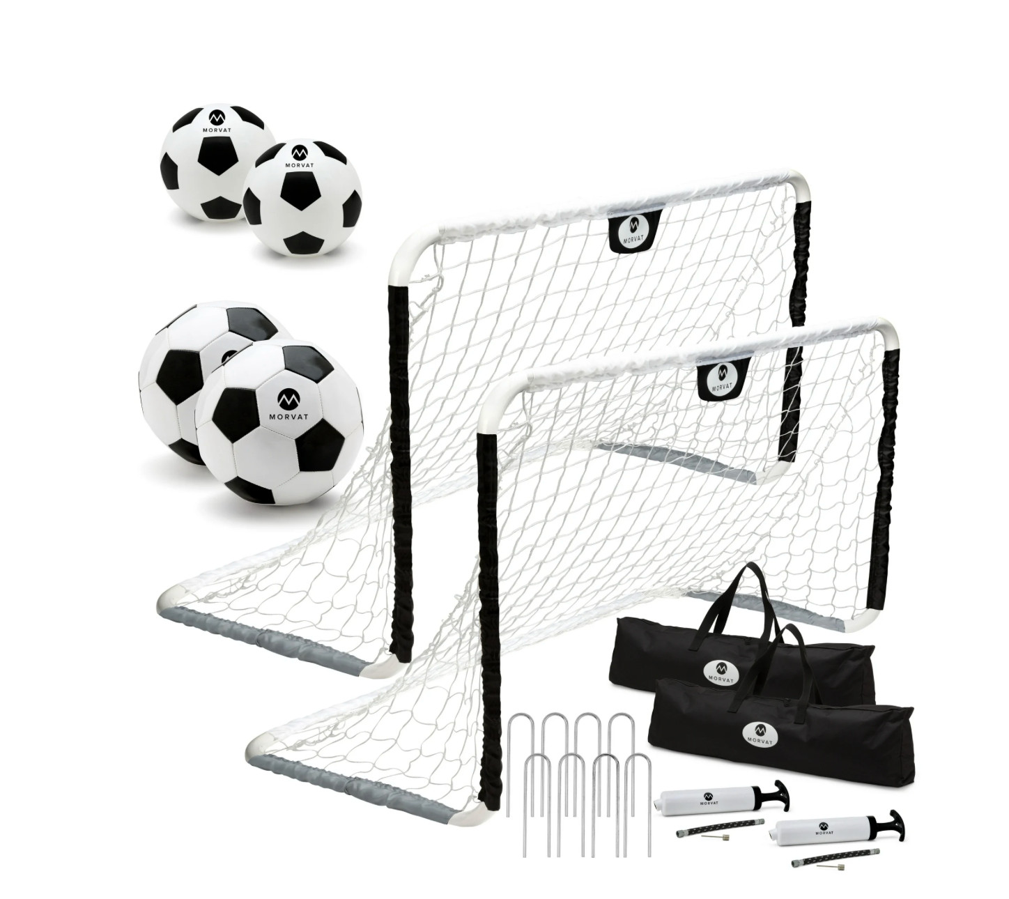 Morvat Black & White Soccer Goal Net Set for Kids, Indoors & Outdoors, 2 Pack