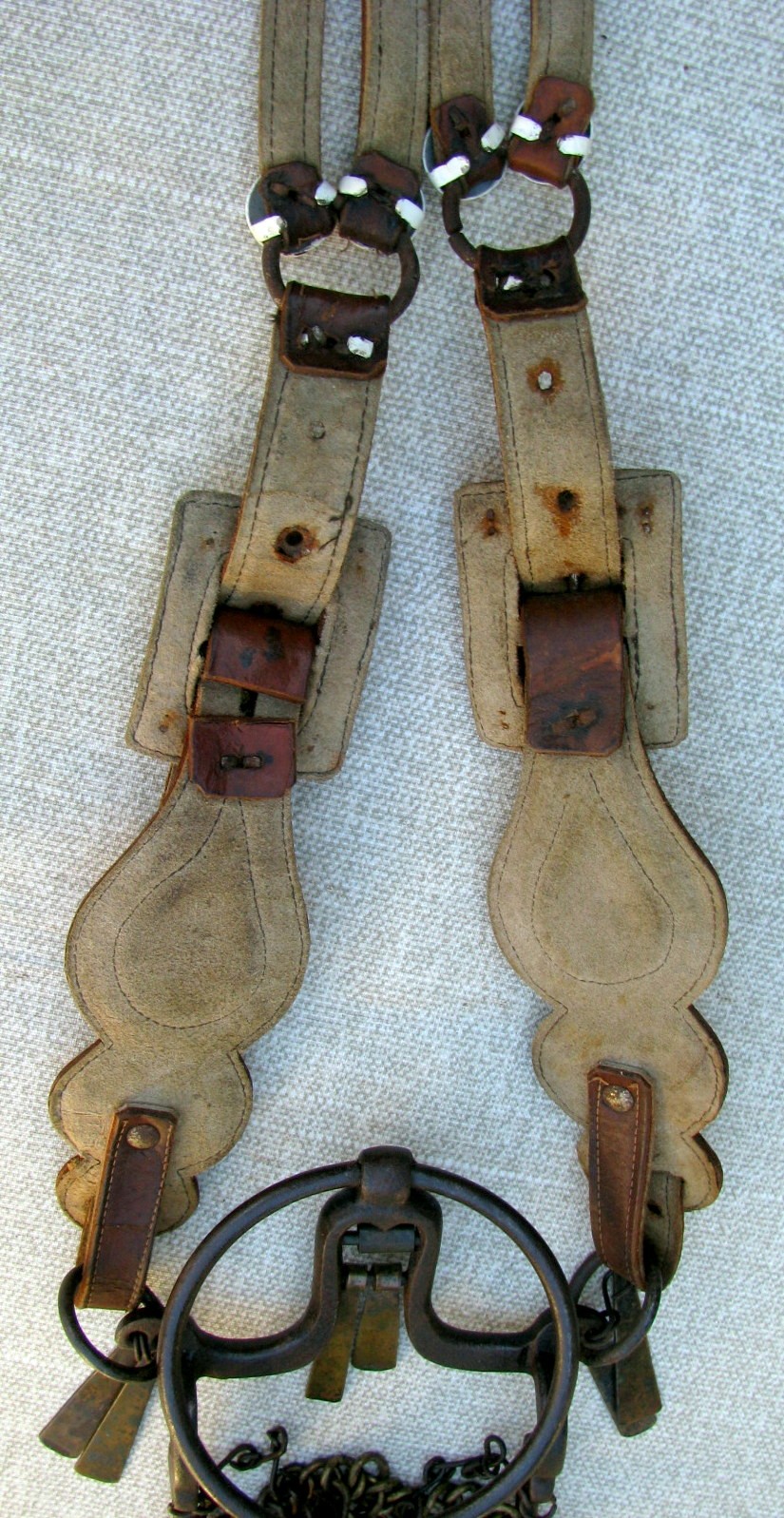 UNIQUE ANTIQUE COMPLETE CHILDS EMBROIDERED PONY HEADSTAL RING BIT REIN SET 1900