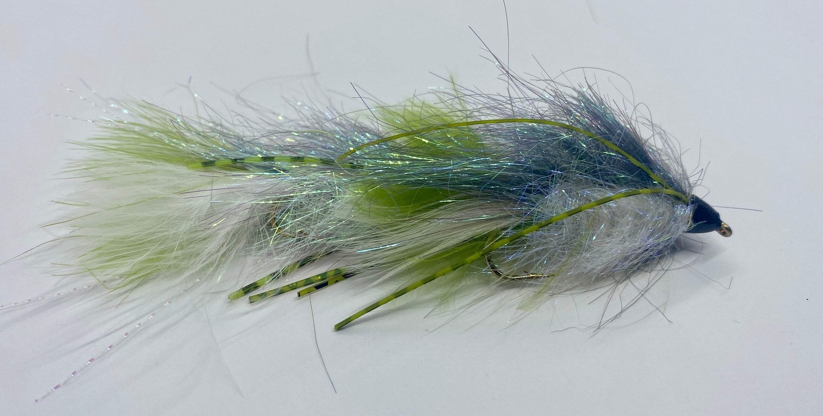 Sparkle Minnow White/Olive Articulated Streamer- Strike Fly Company