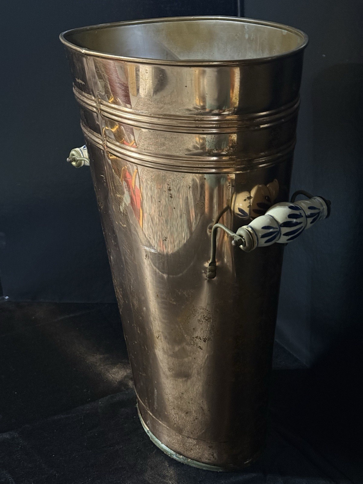 Vintage Umbrella Stand With Delft Style Handles Copper Plated