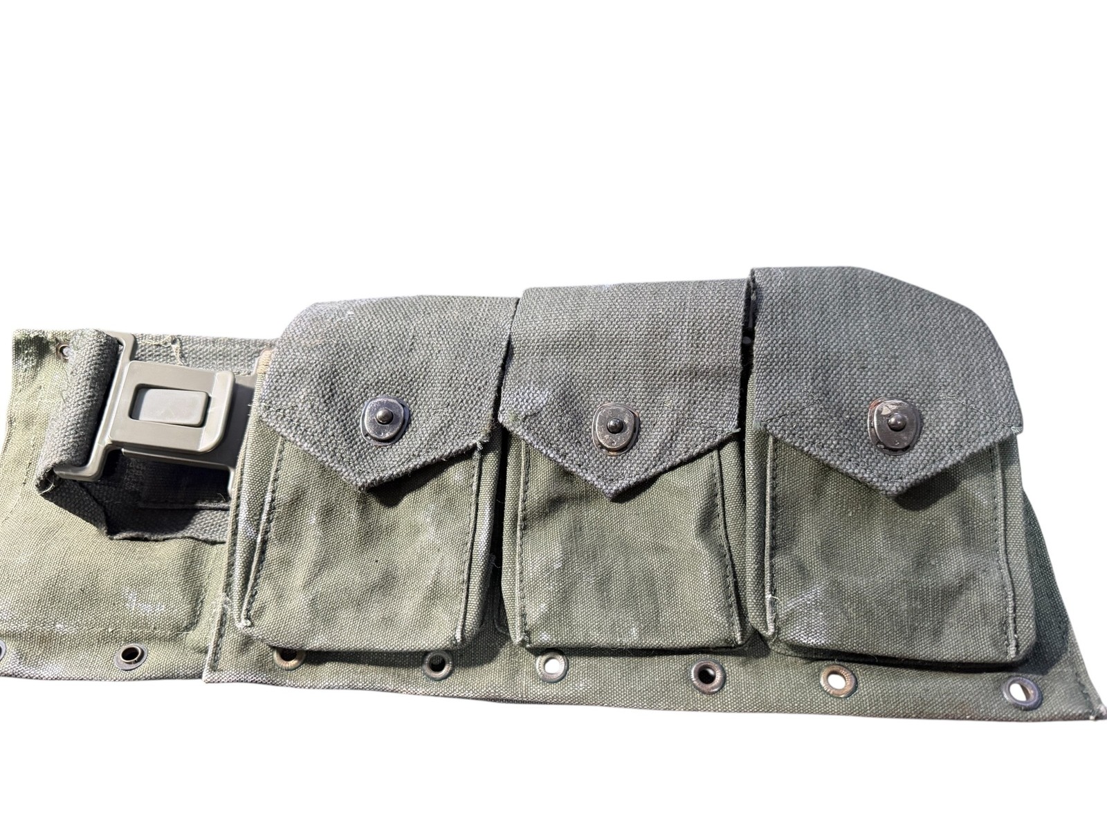 Vintage US Military OD Green Canvas Triple Pouch ALICE Field Gear Surplus
