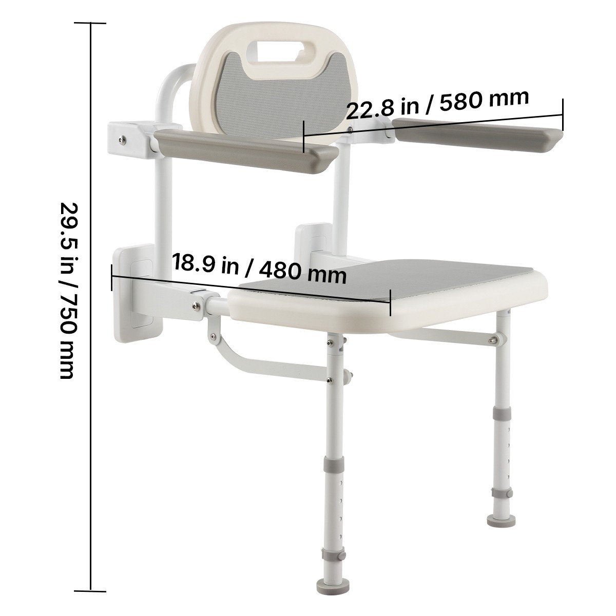 Uimoso Foldable Shower Chair Wall Mounted Shower Seat with Backrest & Armrest
