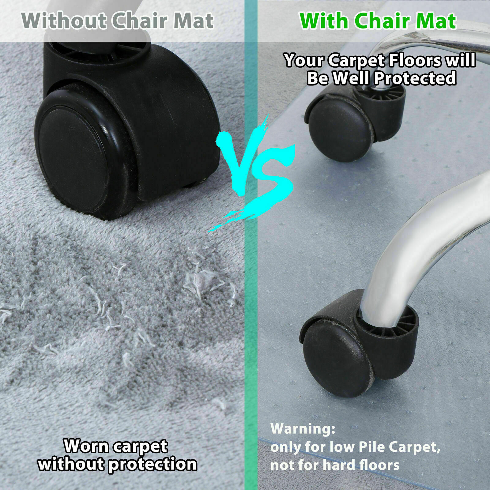 60.2X46.4 Inch Home Office Chair Mat PVC Floor Studded Back For Pile Carpet