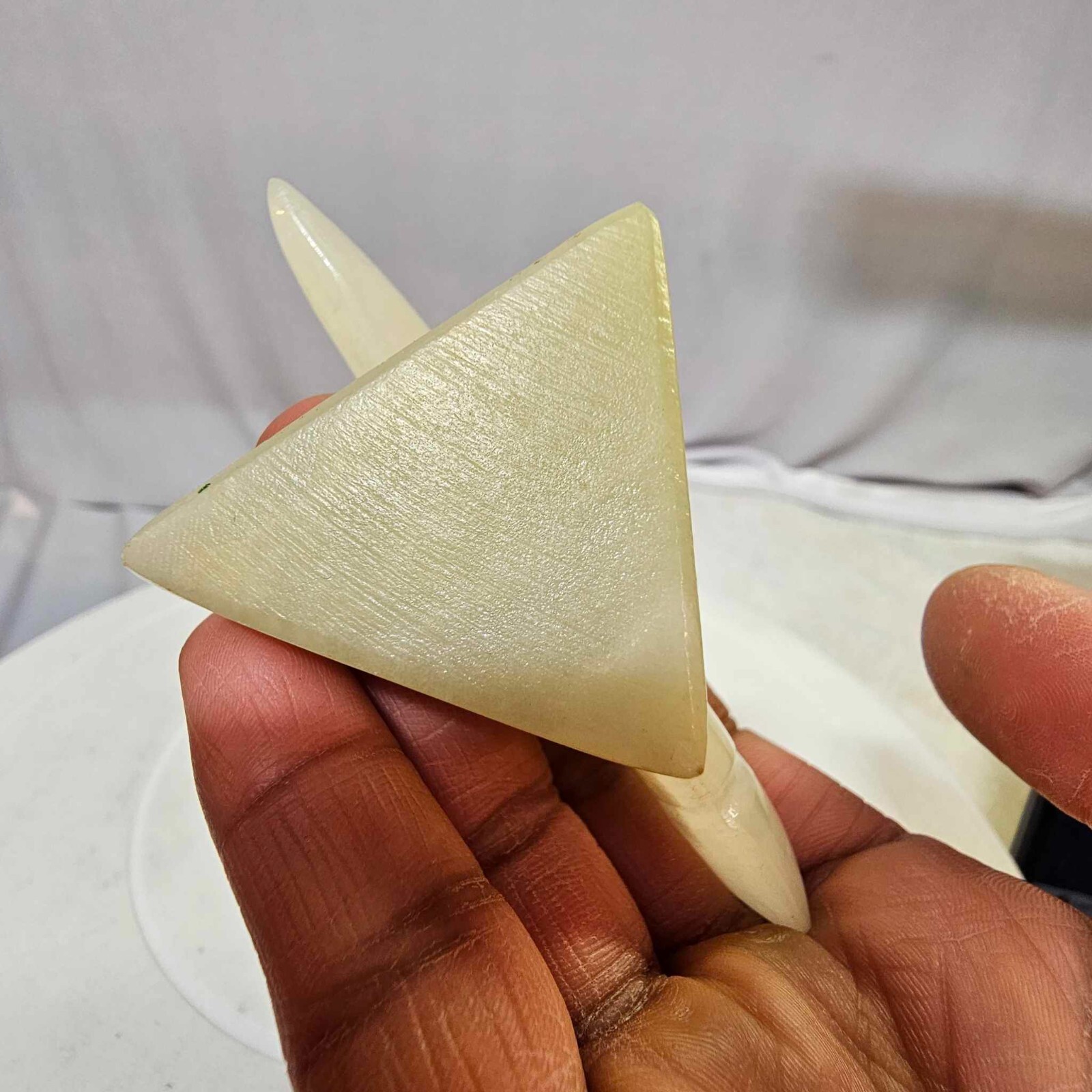 Vtg Carved stone alabaster marble fish w/ base statue figurine- L3