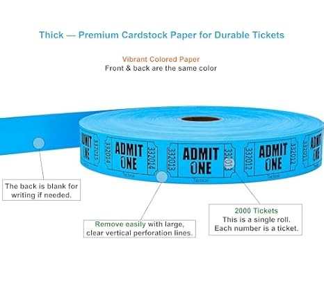 Tacticai 2000 Blue Raffle Tickets - Admit One Roll for Events & Fundraisers