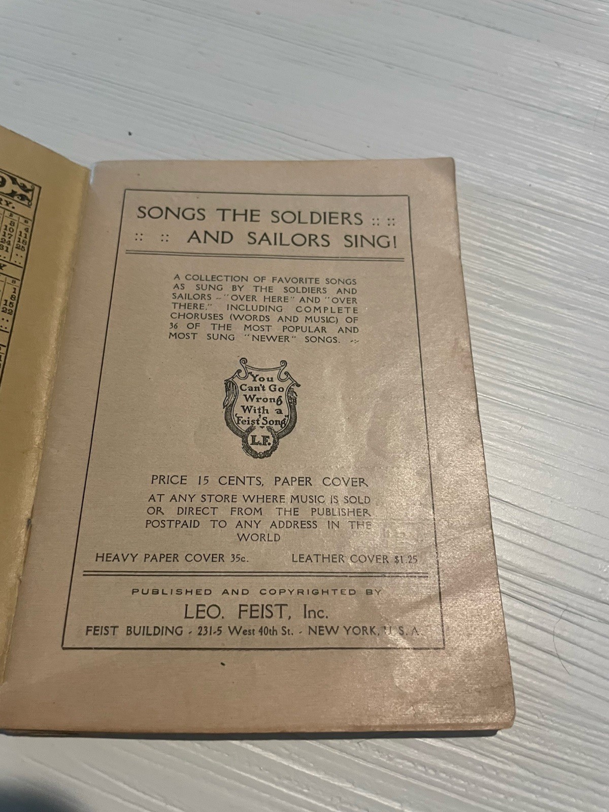 1918 Songs The Soldiers and Sailors Sing World War 1