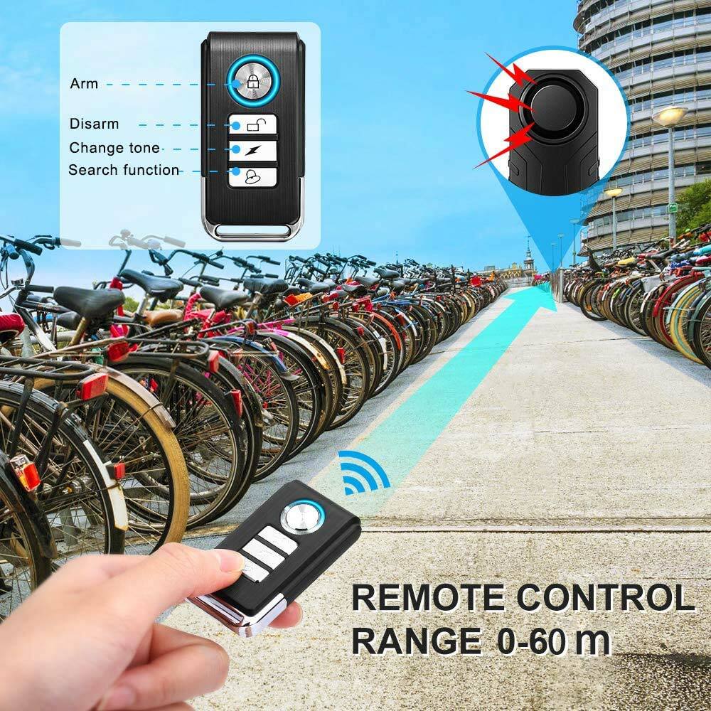 Wireless Bike Alarm with Remote 113dB Anti-Theft Vibration Motorcycle Waterproof