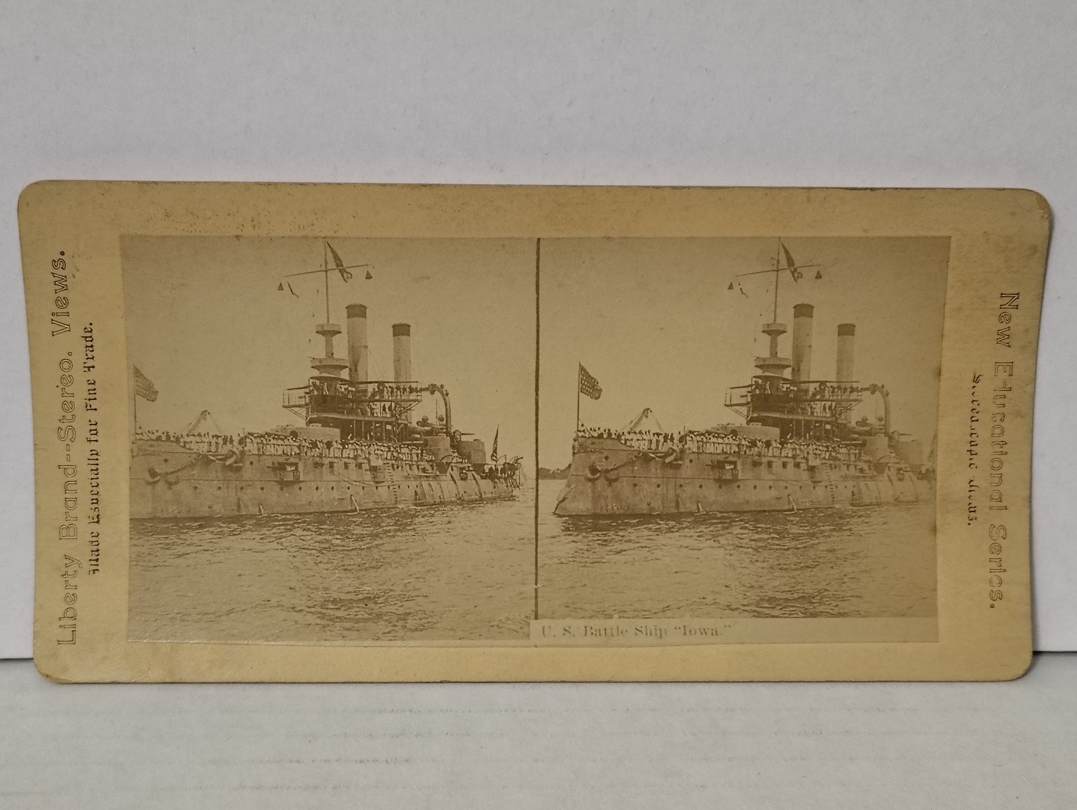 US Navy Battleship Iowa Stereoview Photograph Liberty Brand Vintage