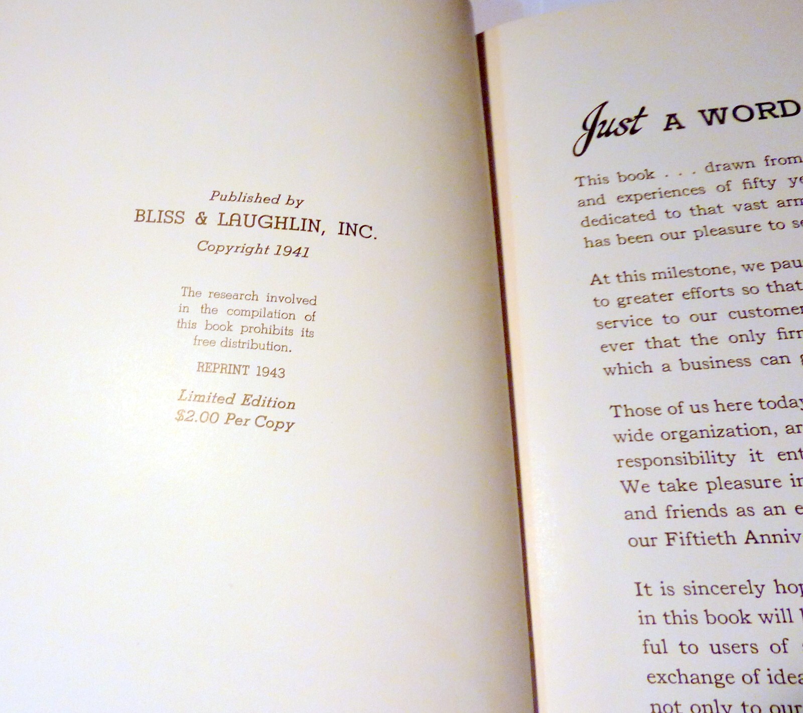 1941 BLISS LAUGHLIN INC COLD FINISHED BAR STEELS 50 YEARS BOOK STEEL US HISTORY