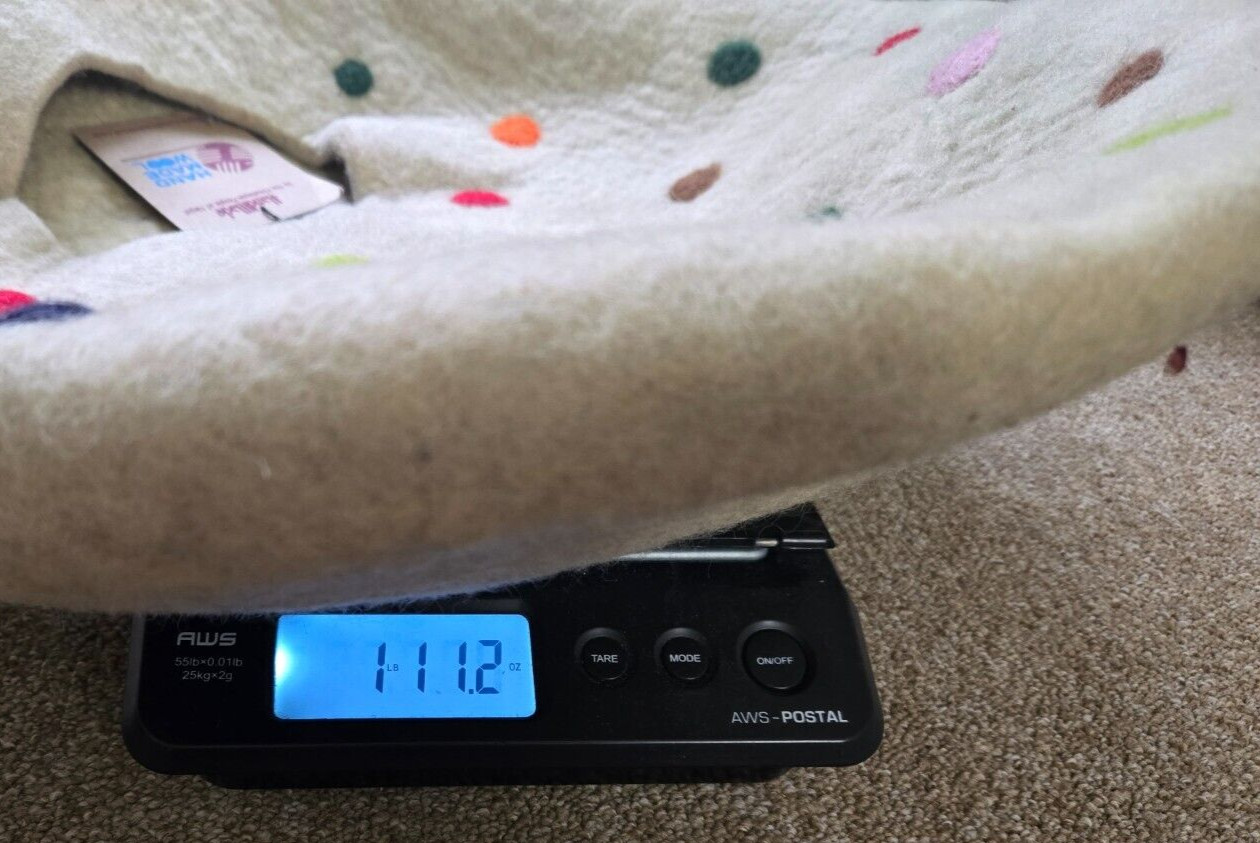 Hand Made in Nepal Felted Wool Cat Cave Light Beige w/ Multicolor Polka Dots