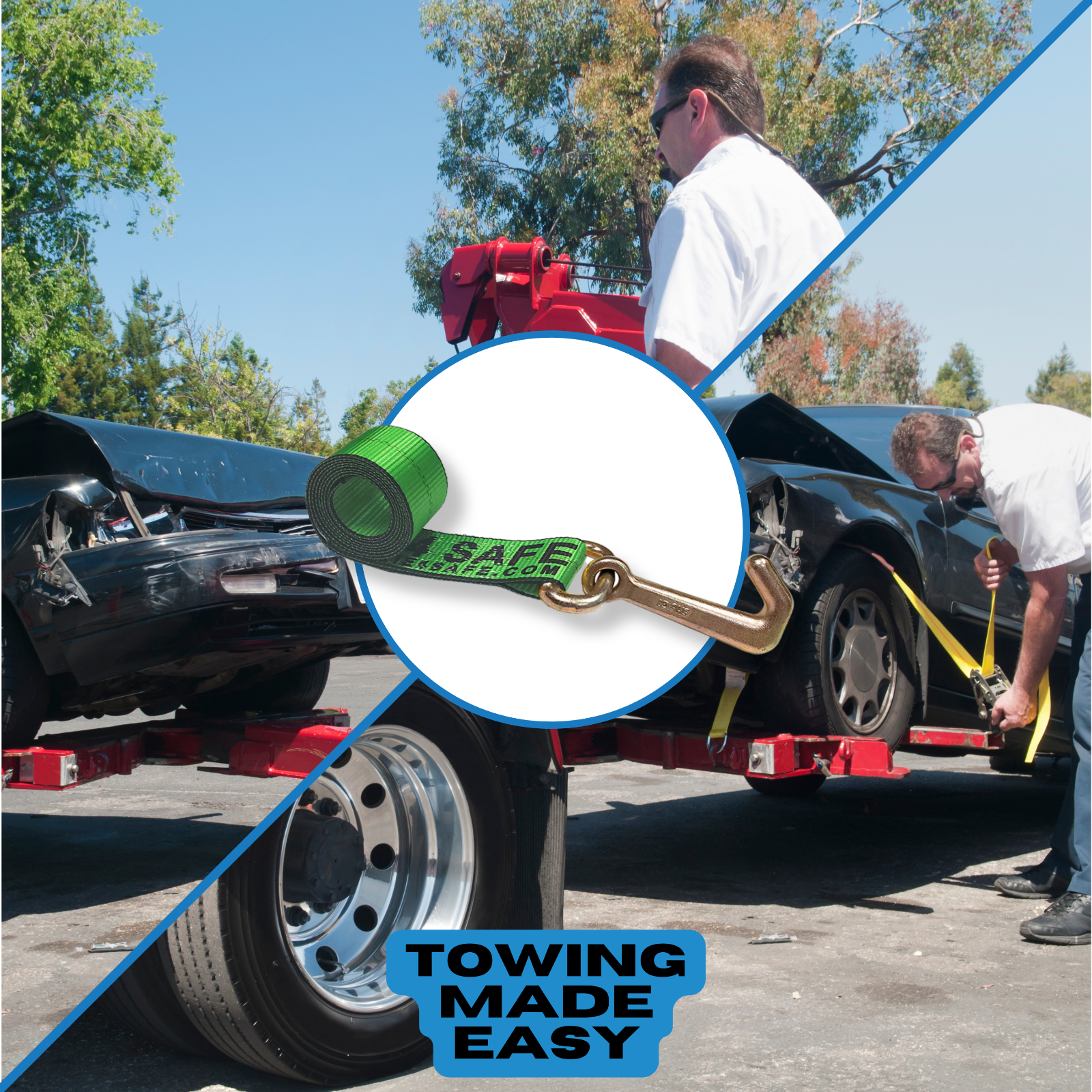 Heavy Duty G70 2" x 10' Mini J Hook Towing Trailer Wrecker Lasso Tie Down Strap