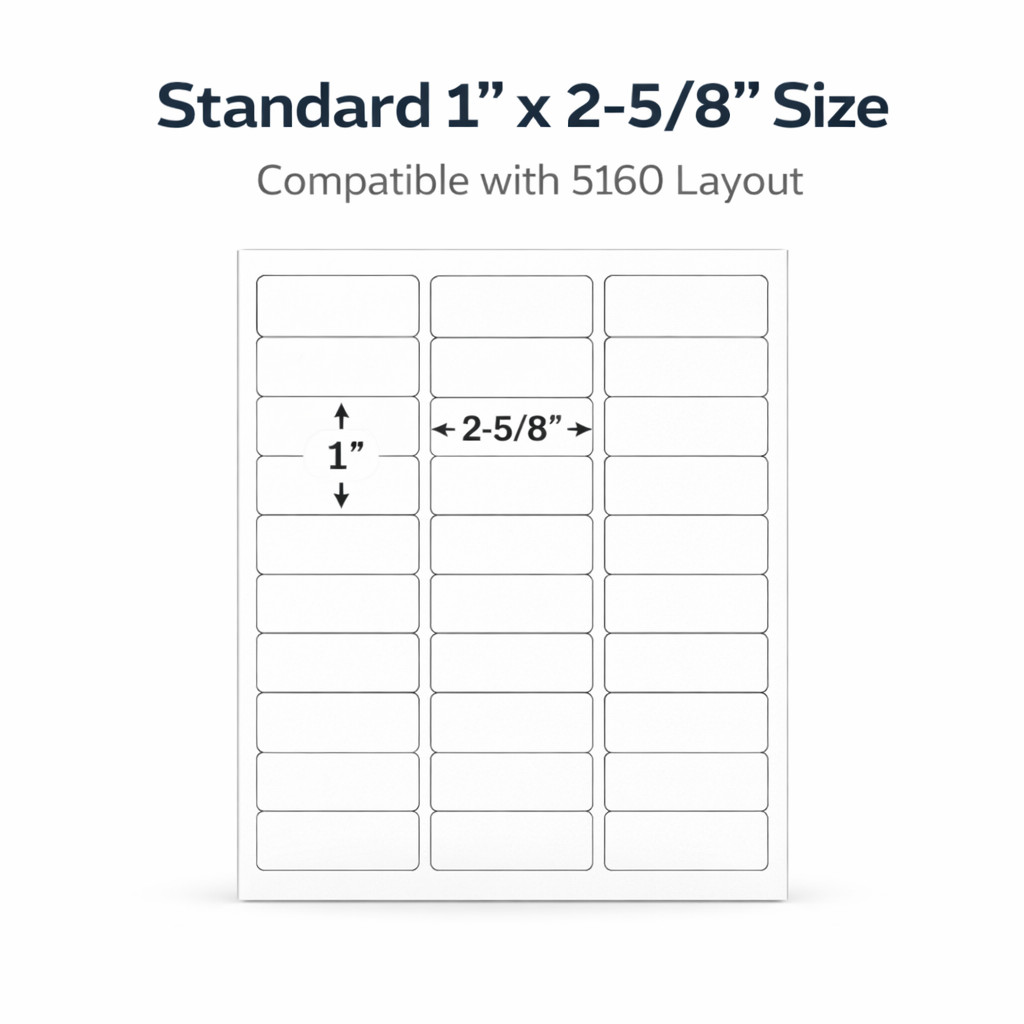 Address Labels 1x2-5/8 White Laser Printer 30 Per Sheet 5160 Compatible