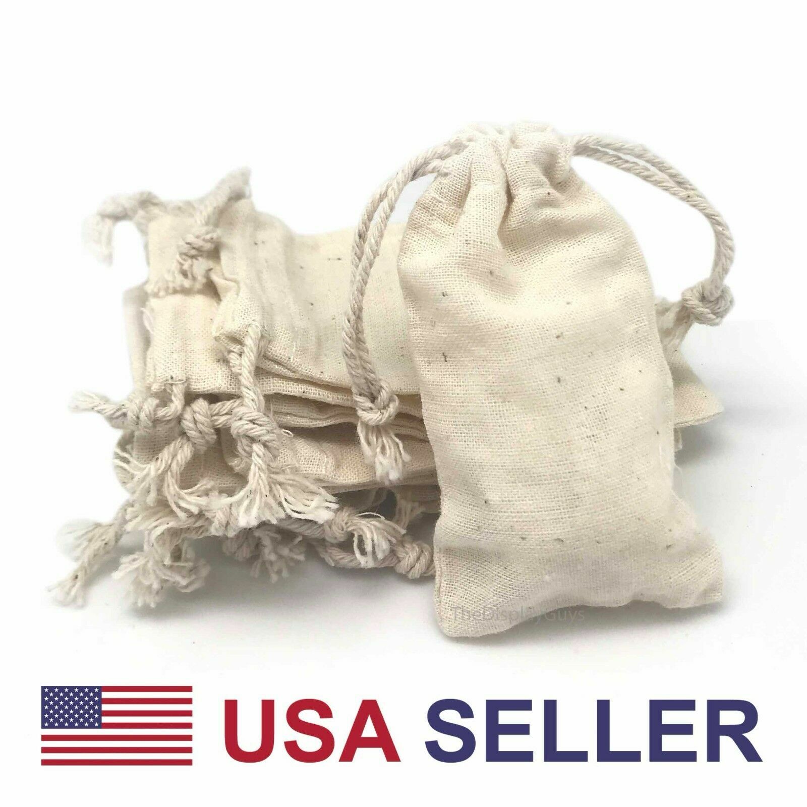 Multi-purpose Natural Cotton Muslin Drawstring Reusable Bags w Variety of Sizes