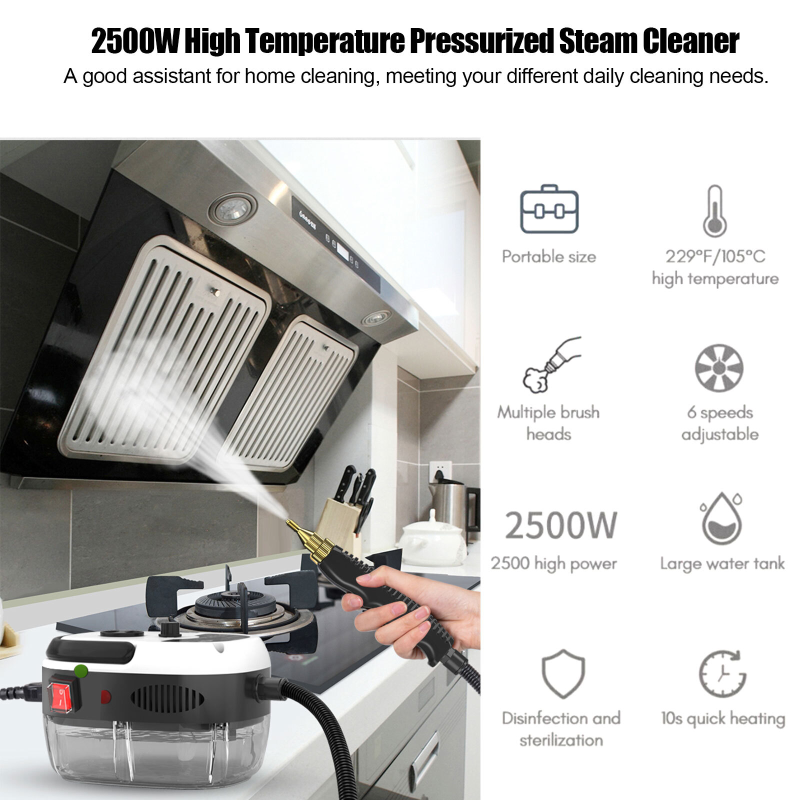 Handheld High Temp Steam Cleaner High Pressure Household Cleaning Machine 2500W