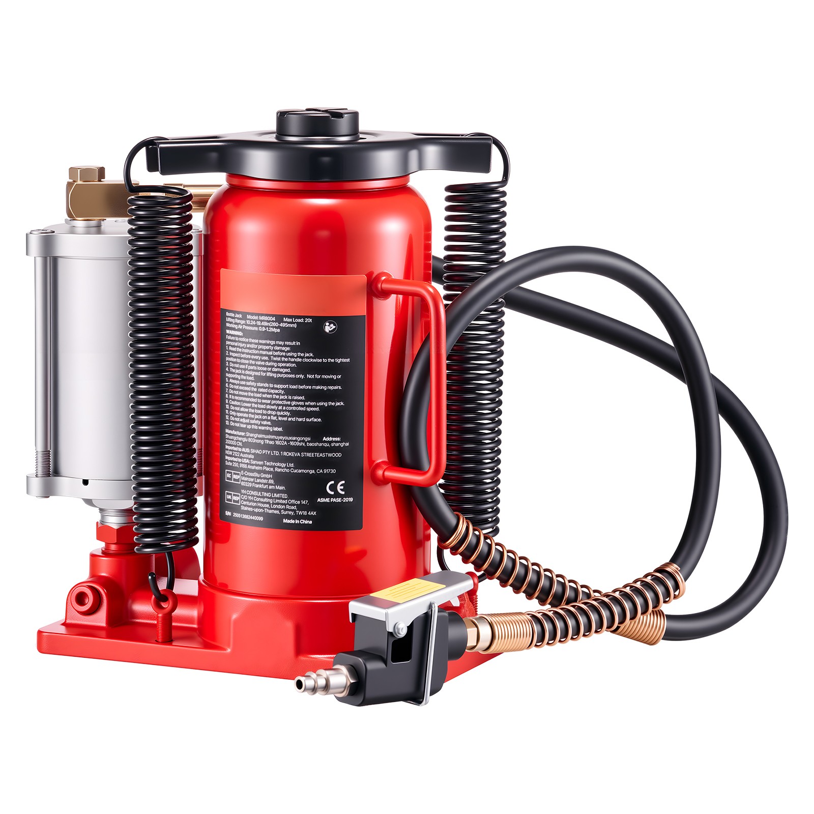 Uimoso 20-Ton Air Hydraulic Bottle Jack for Vehicle Lifting and Repairs, Red