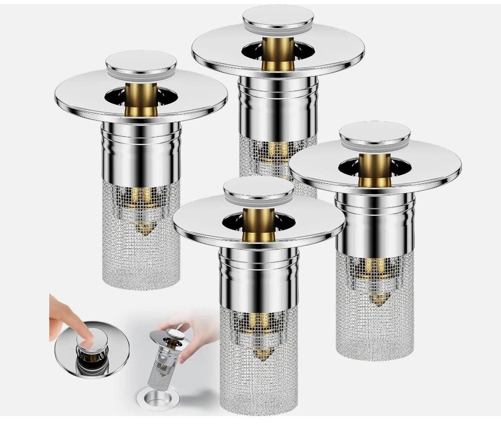 4 PACK Bathroom Sink Stopper Hair Catcher Pop Up Sink Drain Strainer 304 Filter
