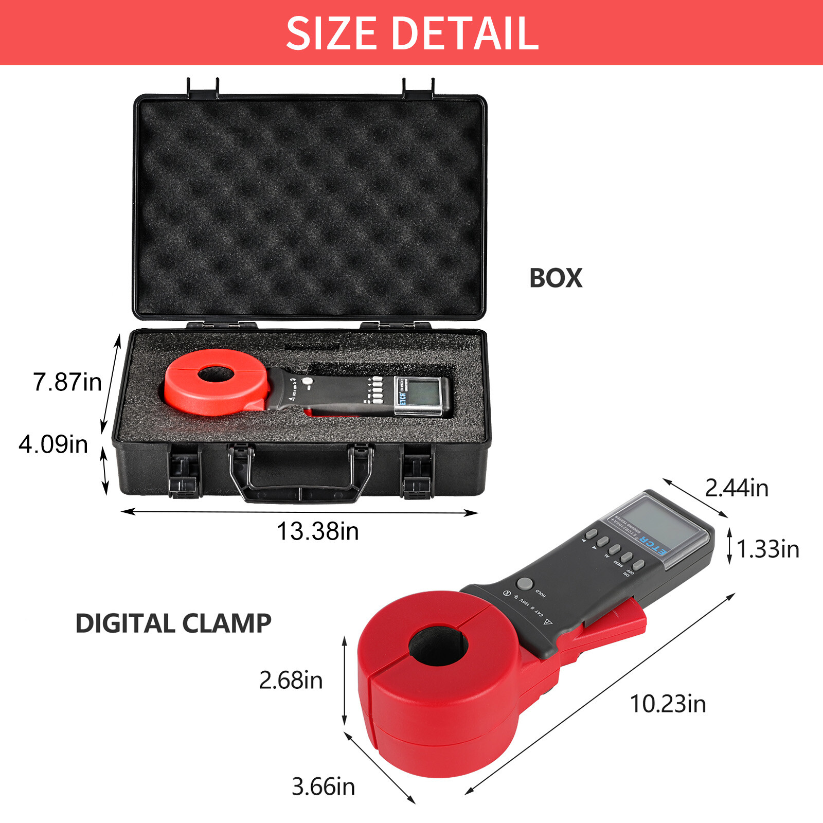 Earth Resistance Tester ETCR Clamp Grounding (Round) 0.01Ω~200Ω Resistance Meter