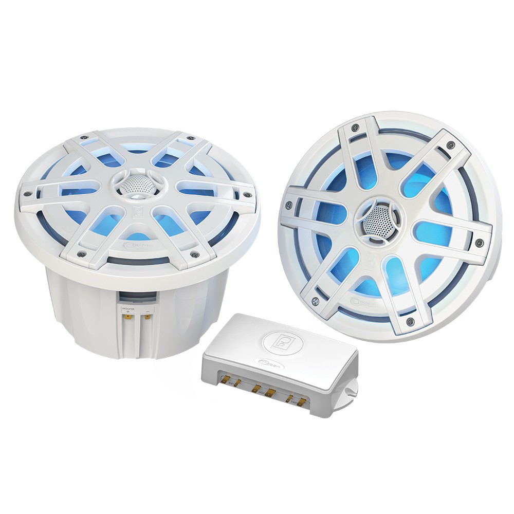 Poly-Planar MA-OC8 8" 550W Waterproof Marine LED Speakers Pair White