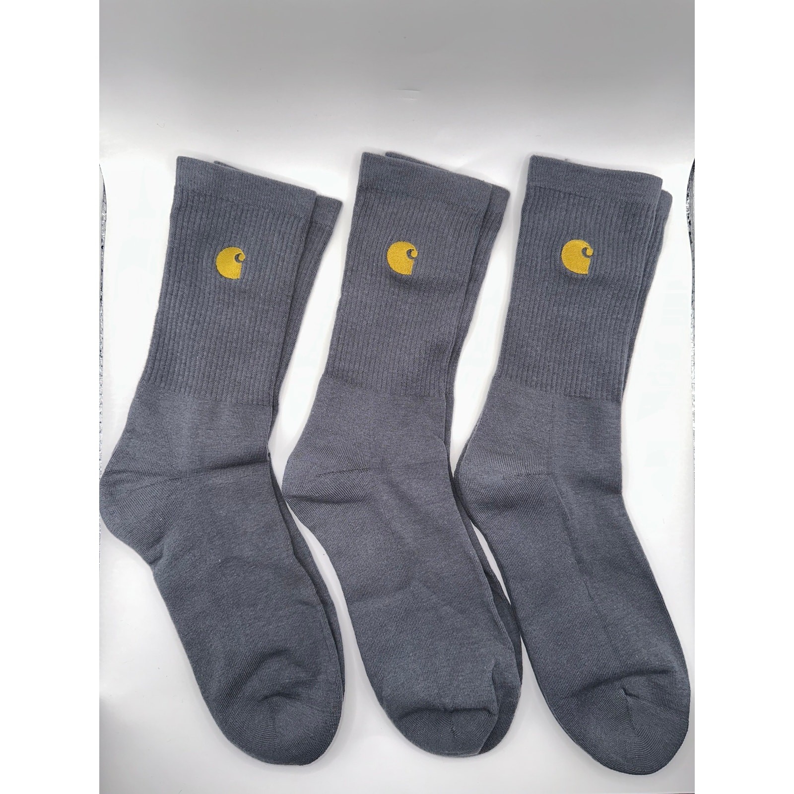CARHARTT 3 PAIRS WIP CHASE CREW SOCKS  IN JUNIPER AND HEATHER GRAY  ONE SIZE