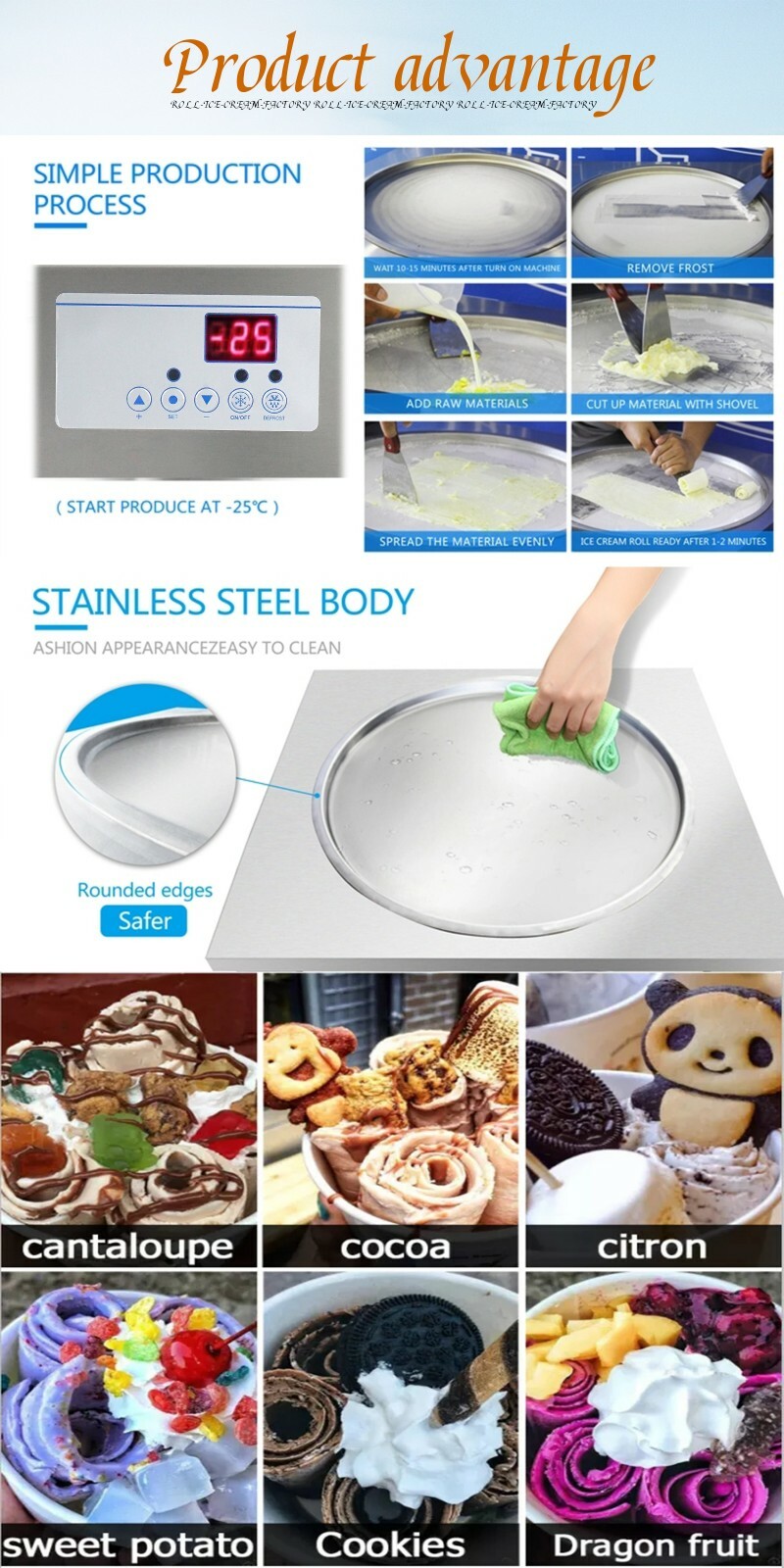 Kolice Countertop 18" Round Ice Pan Fried Ice Cream Machine With 3 Buckets