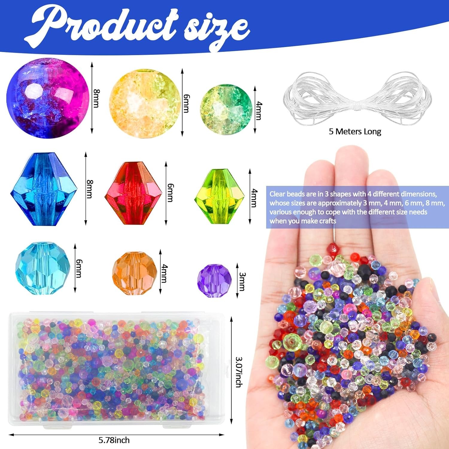 1300PCS Glass Beads for Jewelry Making Colorful Rainbow Craft Crystal Beads A...