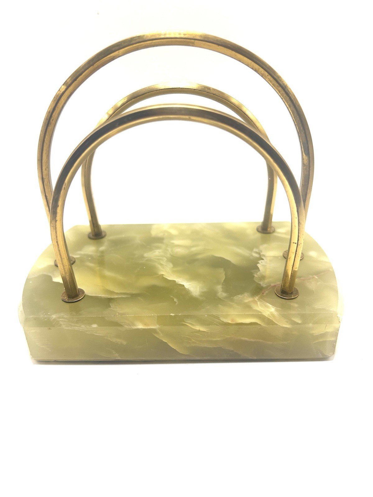 Vintage Green Onyx Marble And Brass 4 Piece Desk Set