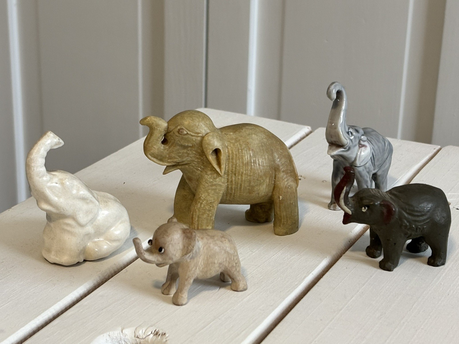 Large Vintage Elephant Figurine Collection – Stone, Resin, Gold Tone – 22 Piece