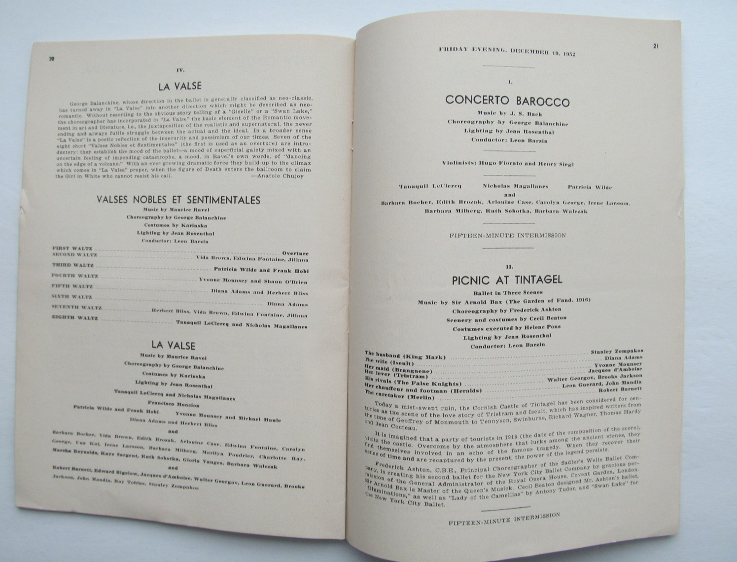 New York City Ballet Program - 1952 - Tallchief, Le Clercq, Balanchine, Robbins