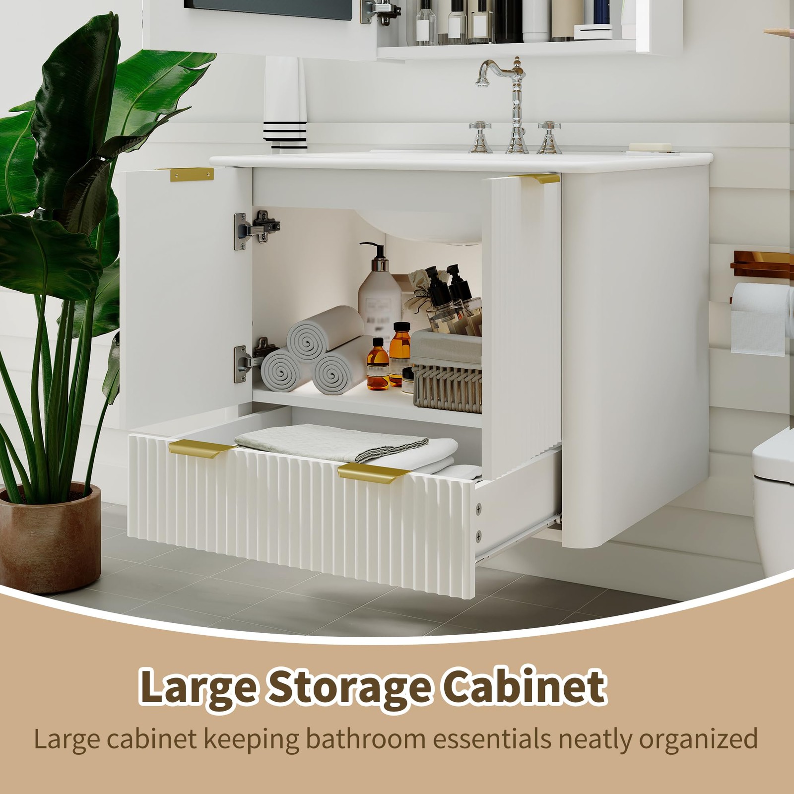 24 Inch Floating Bathroom Vanity with Sink 2 Doors 2 Drawers White