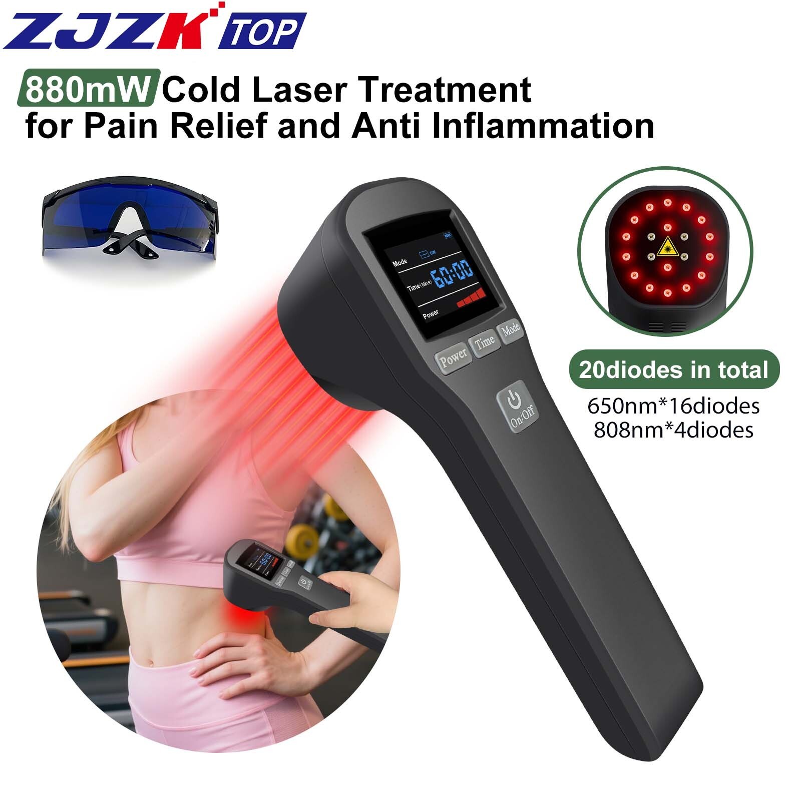 Home LLLT Cold Laser Therapy 880mW for Pain Relief & Inflammation 650nm & 808nm