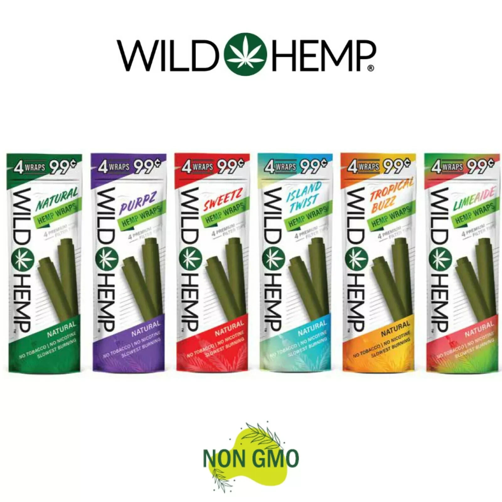 Wild H. Organic Wrap Rolling Paper Natural Full Box 20 Pouches / 4 per Pack