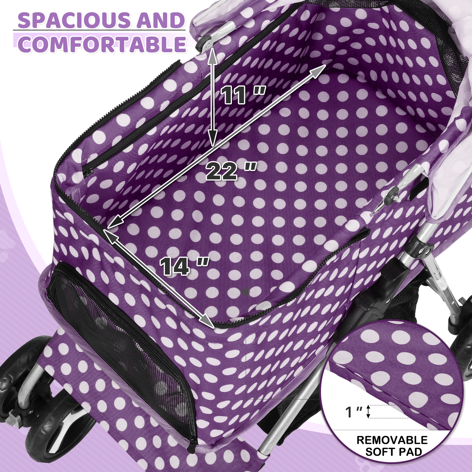 Pet Stroller 4 Wheels,3-in-1 Foldable Dog Stroller w/Storage Basket&Cup Holder