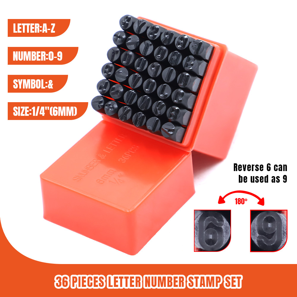 6MM 1/4" 36PCS Letter & Number Stamp Punch Set for Imprinting Metal Wood Leather