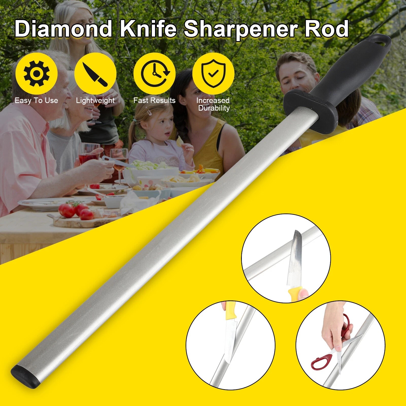 12in Diamond Knife Sharpener Honing Rod Oval Kitchen Tool