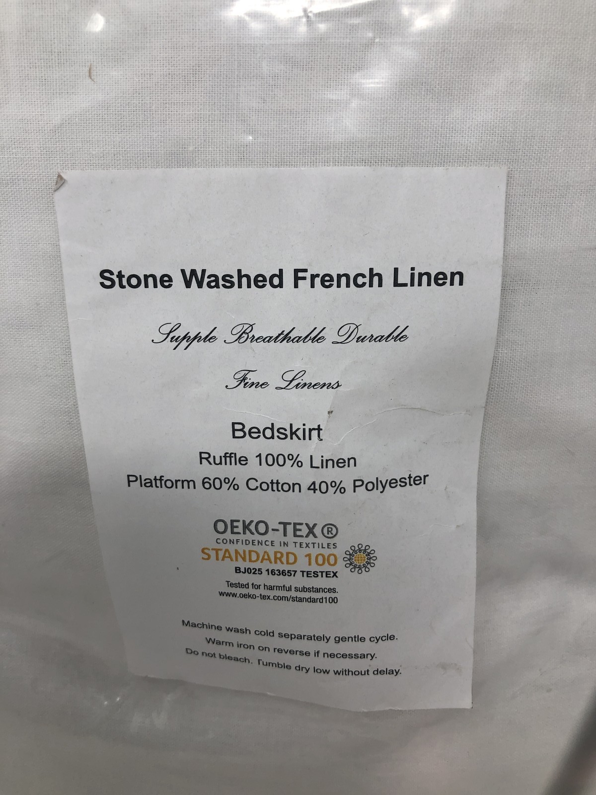 Meadow Park Washed Linen BedSkirt, Queen Size 60" W x 80" L, Drop 16",Natural