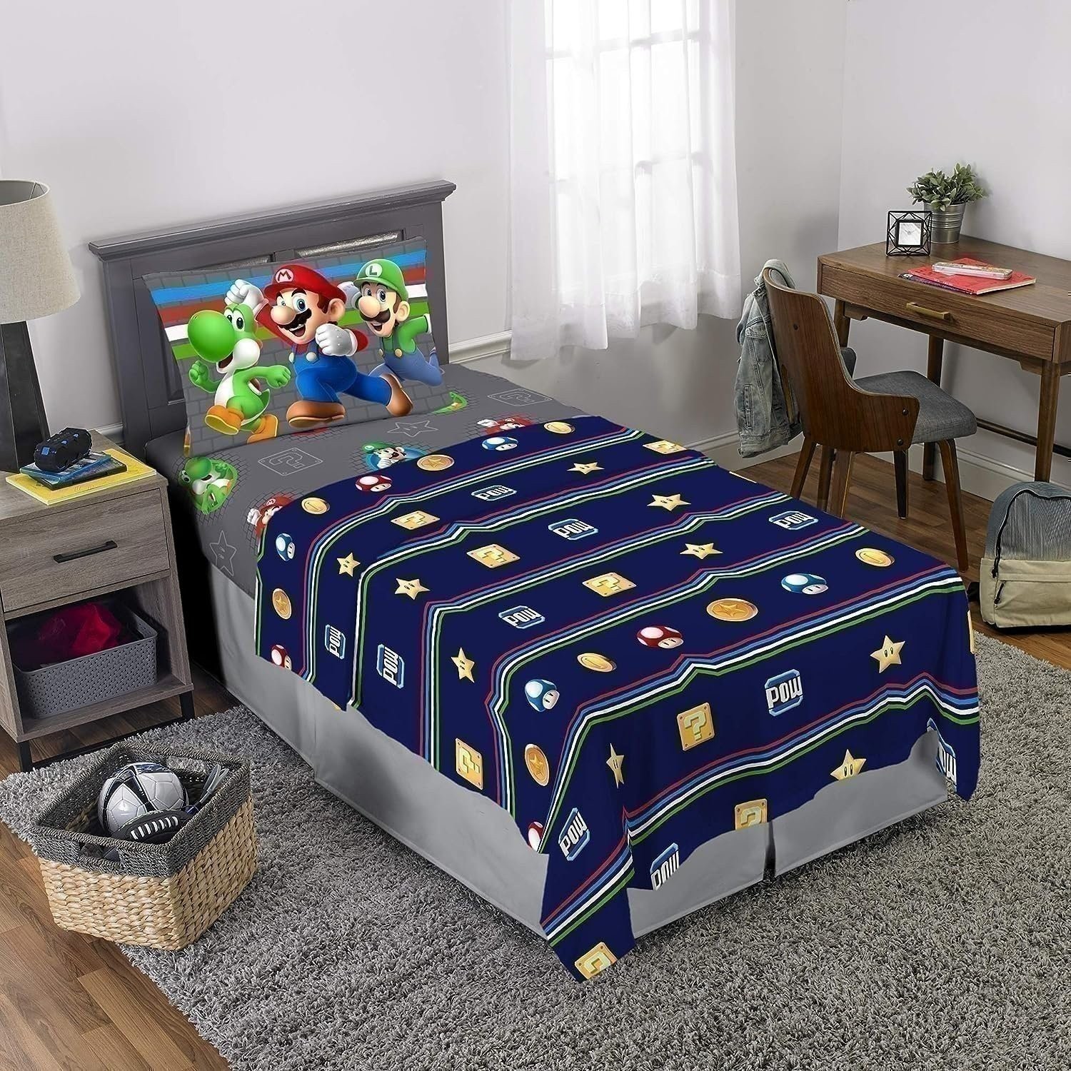 SUPER MARIO Trifecta Fun 4-Piece Full Size Sheet Set