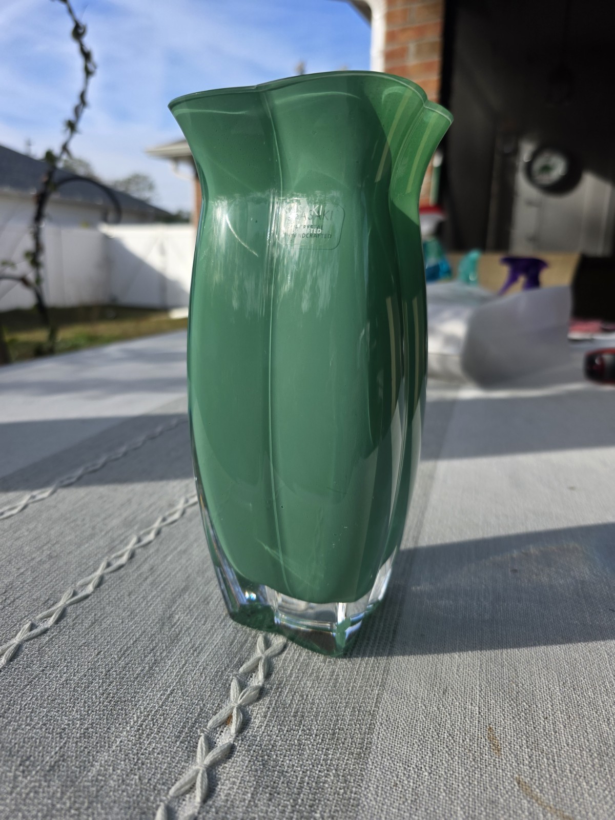 VTG Sasaki Crystal Handcrafted Spring Green Art Glass Vase 8.75" Japan Modern