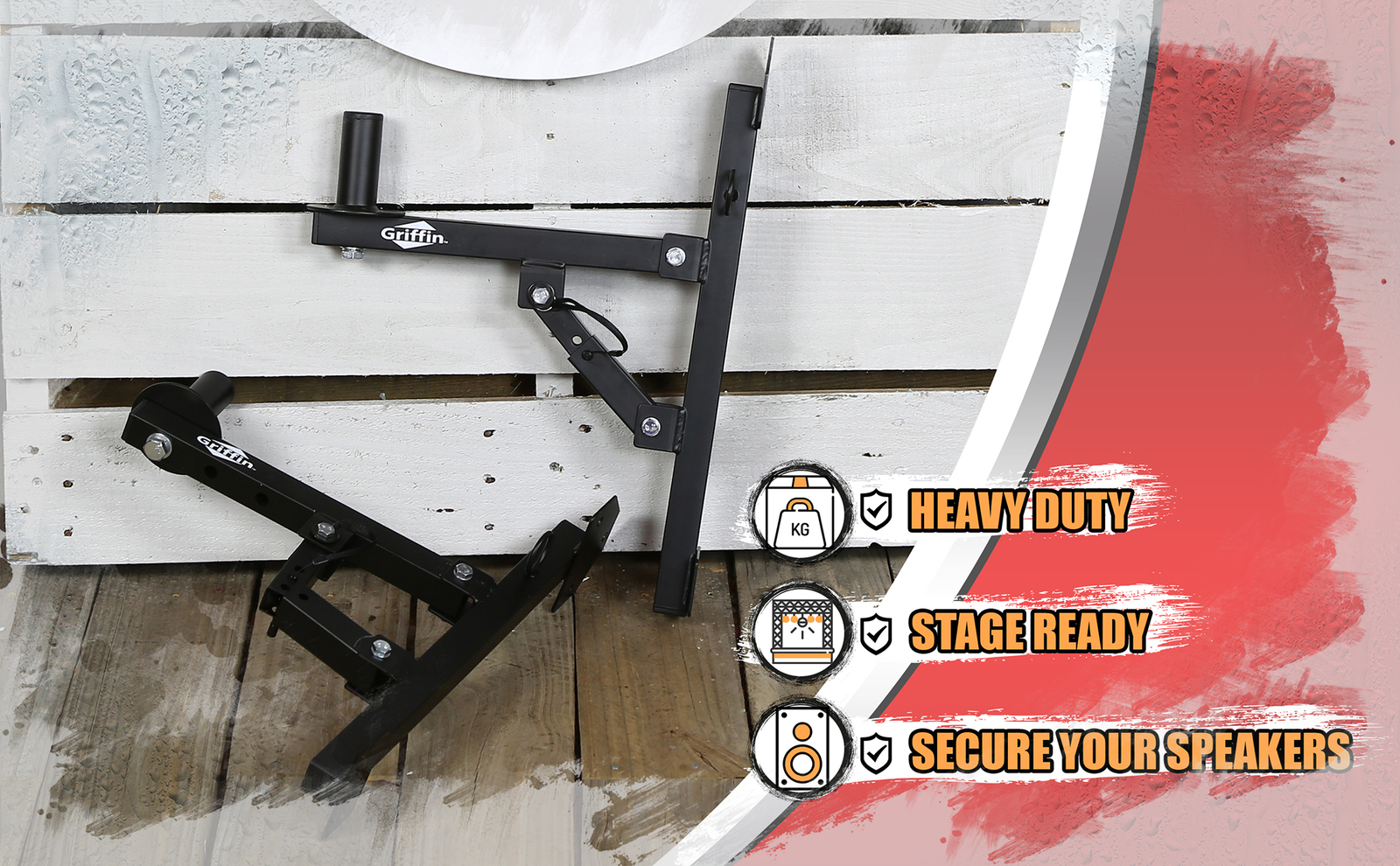 Studio Speaker Wall Mount Brackets - GRIFFIN 2 Audio Stage Stands DJ Post Holder