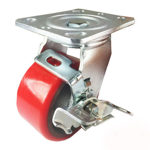 4 Heavy Duty Caster Set 4" 5" 6" Polyurethane on Cast Iron Wheels No Mark Red