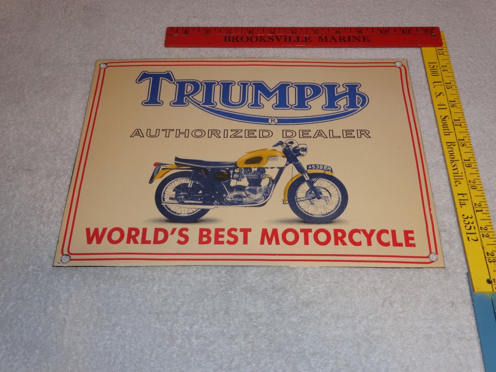 VINTAGE TRIUMPH MOTORCYCLES DEALER  PORCELAIN METAL GASOLINE OIL SIGN!
