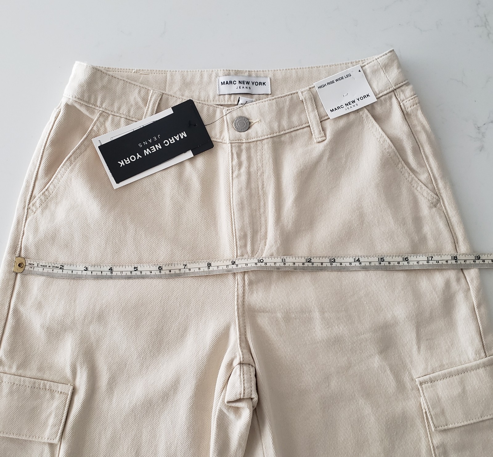 Marc New York Jeans Womens Size 4 Cargo Ecru Denim Cotton High Rise Wide Leg NWT