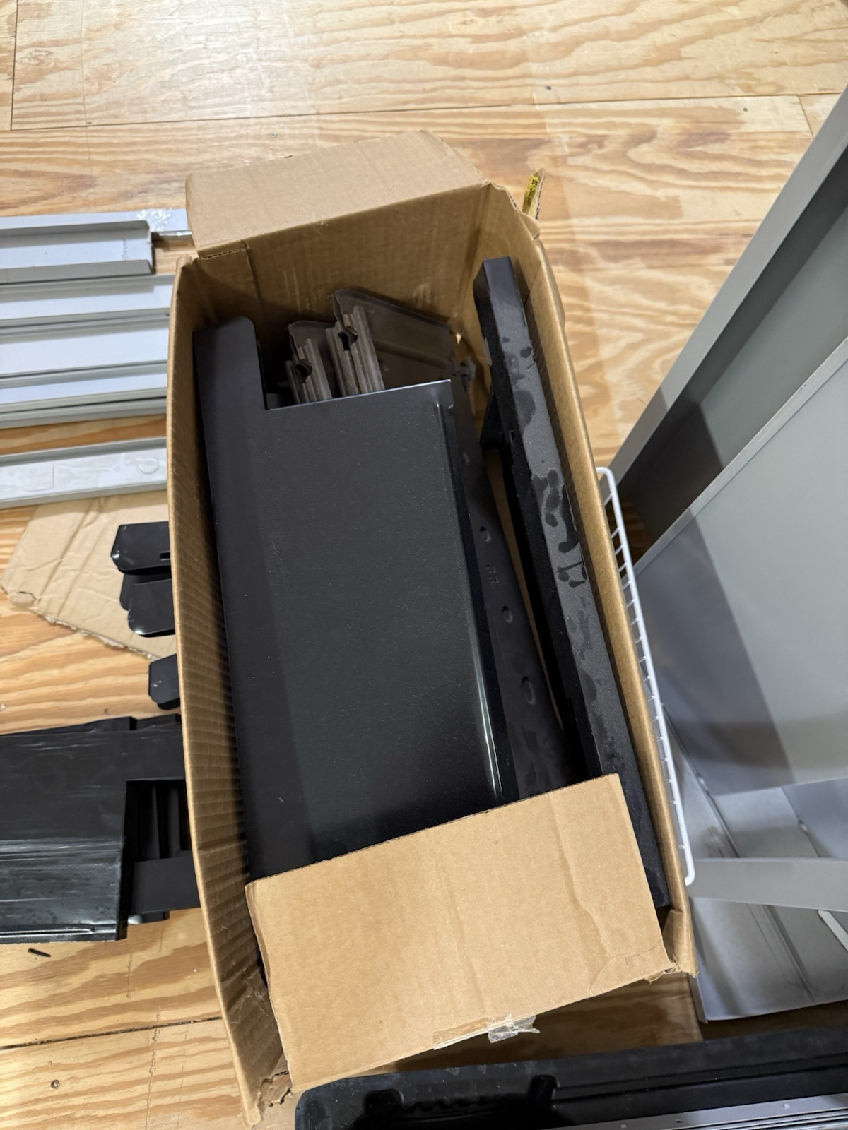 HUGE lot of pallets of Used Lozier Shelving shelves, components, glass cases