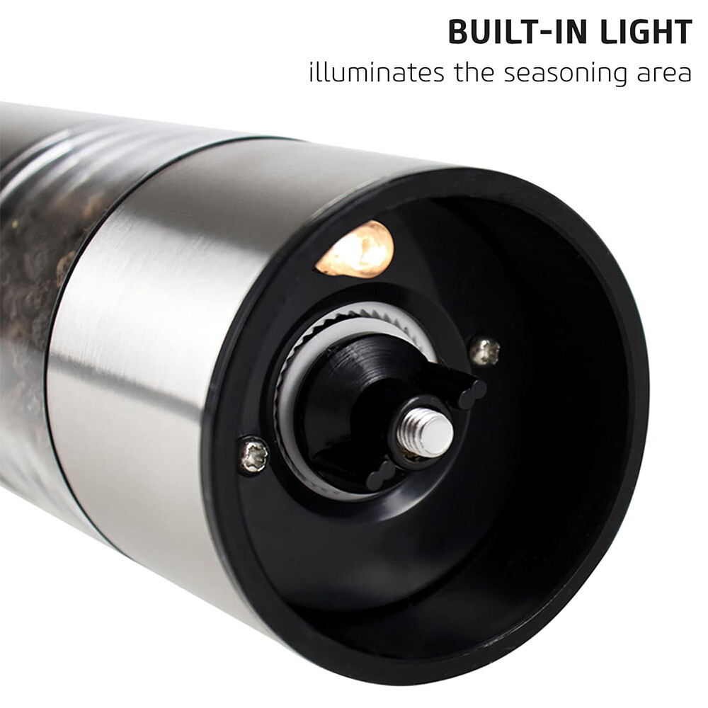 2x Electric Pepper Mill Salt And Pepper Grinder Stainless Steel One Touch Button