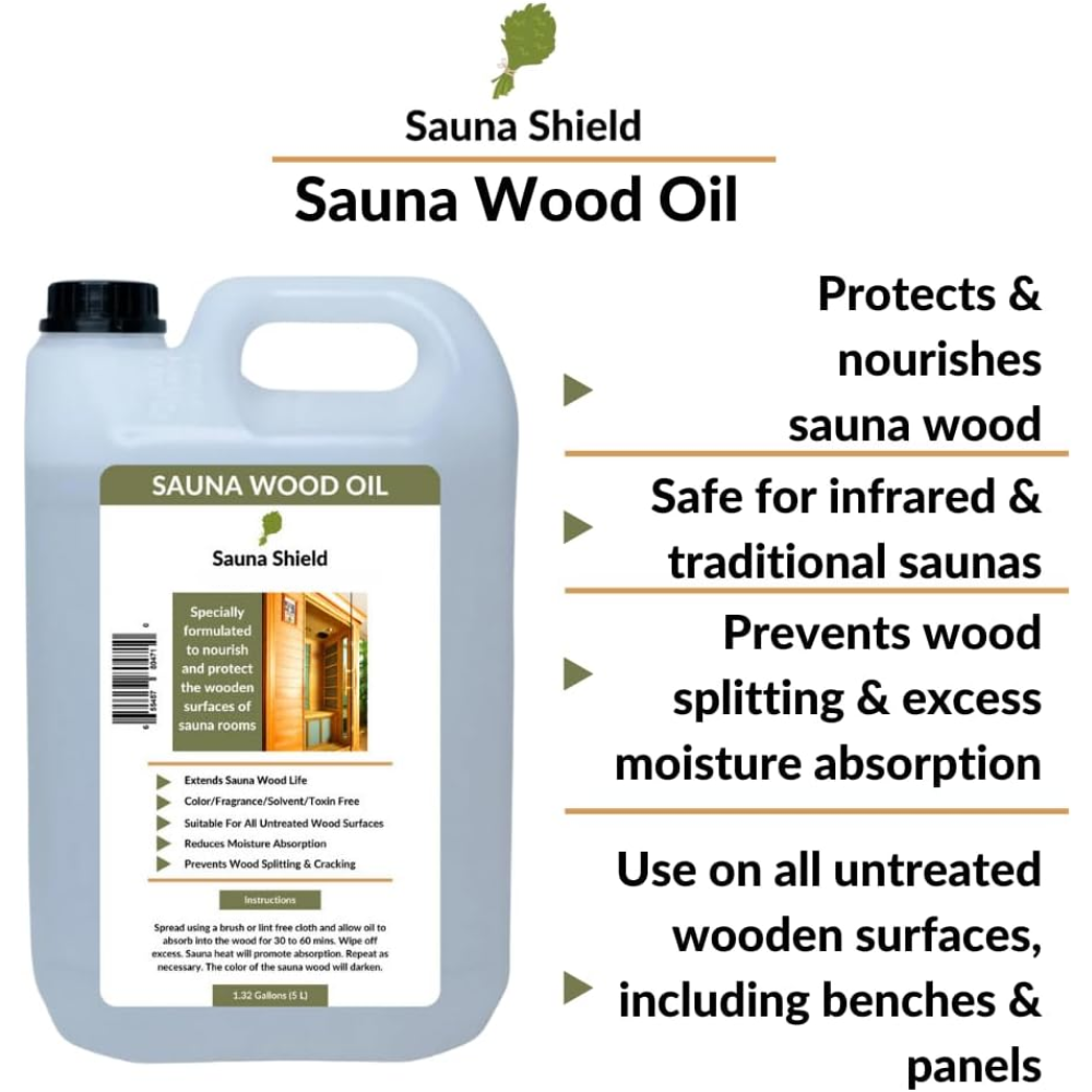 Sauna Shield Sauna Wood Oil (1.32 Gallons) - Nourishes & Protects Sauna Wood
