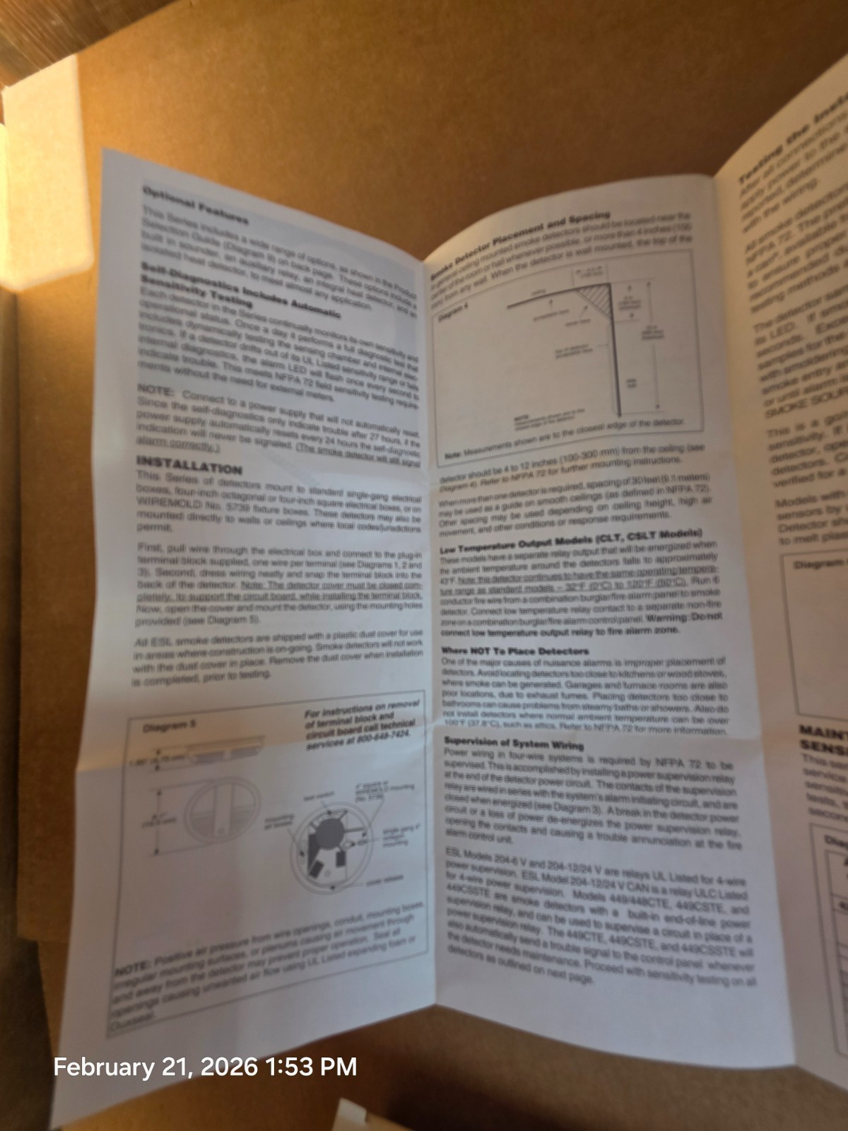 Sentrol ESL 429C Photoelectric Self Diagnostic Smoke Hardwired Detector New In B