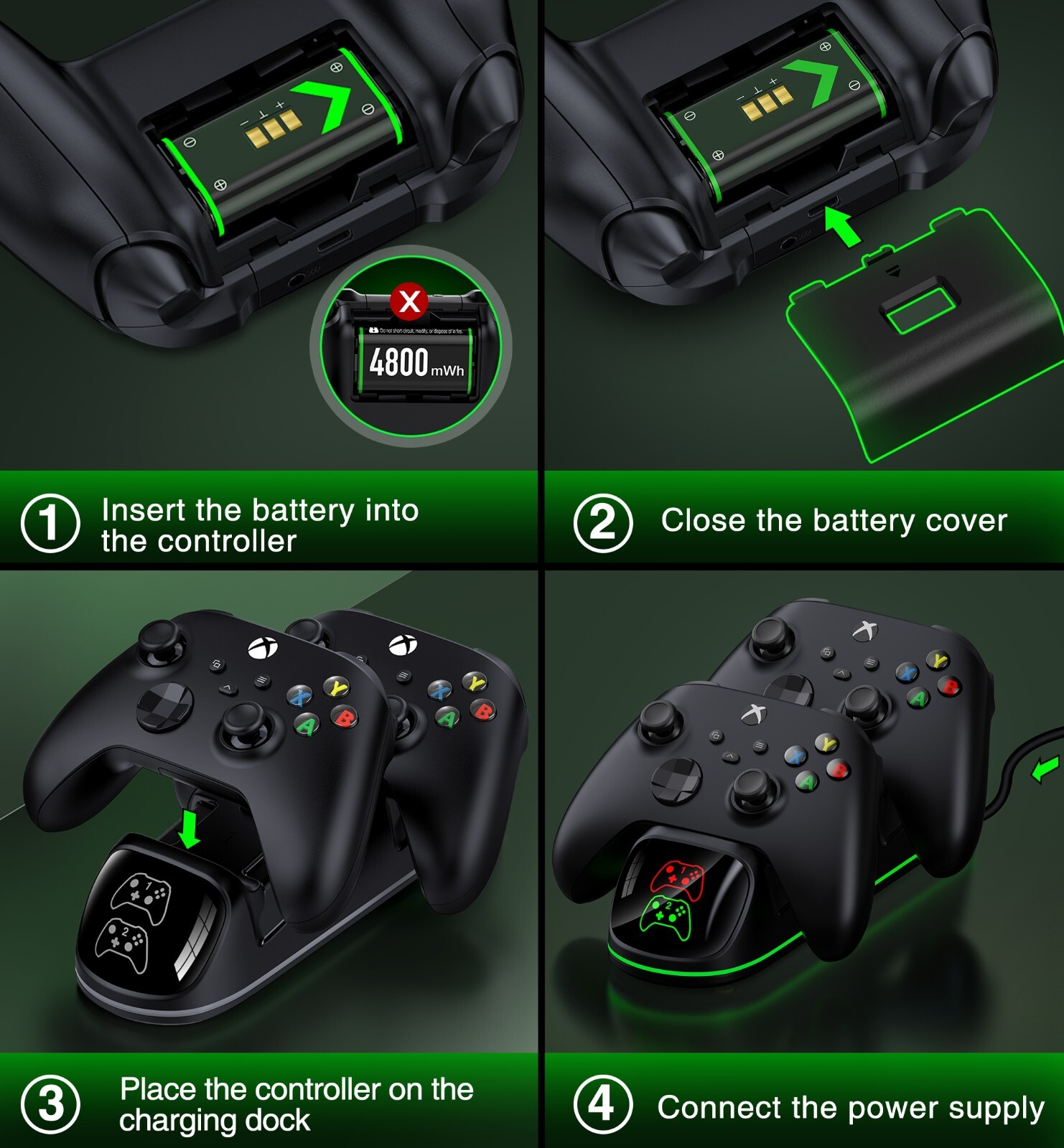 4800 mWh Xbox Controller Battery Pack Charging Dock For Xbox One/Xbox Series X|S